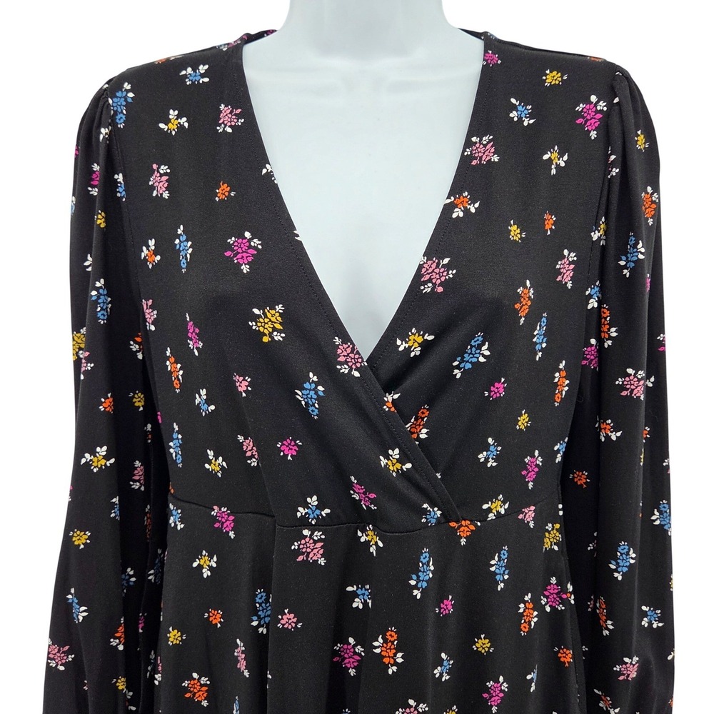 Boden Black Dainty Floral Wrap Dress Long Sleeve V Neck Midi Pockets 8P‎ - Picture 10 of 12